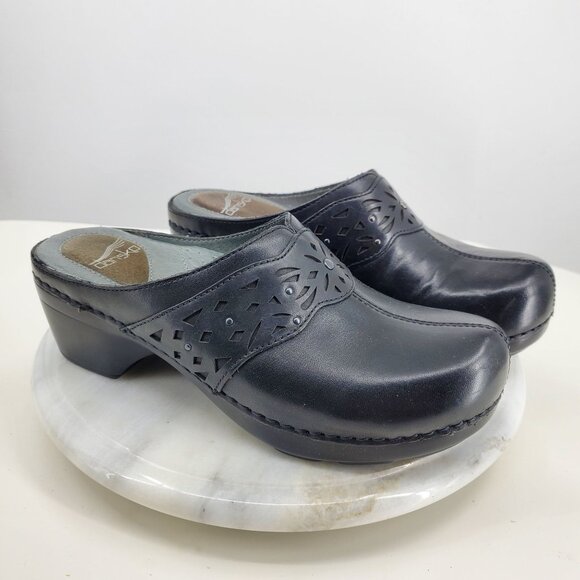 Dansko Shyanne Full Grain Black Leather Women's Slip On Mule Clog Shoes Size 38 - Picture 1 of 13